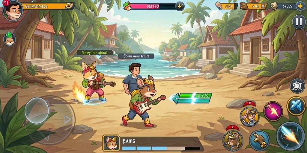 Layar utama game dengan desain futuristik.